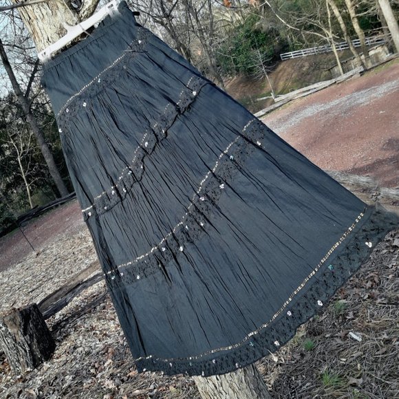 Boho Skirt Long Beaded Vintage Gypsy Skirts Black - Picture 5 of 13